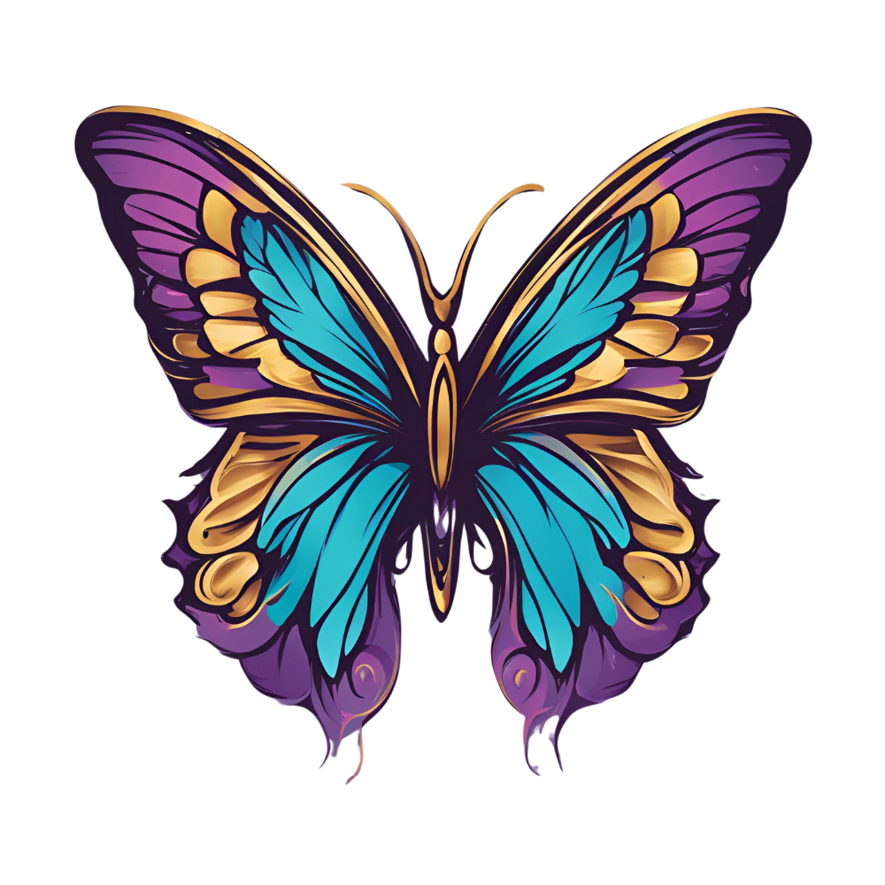 Butterfly Logo for Bianca Johnson Empowerment. Gold, Purple and teal Swallowtail Butterfly. 