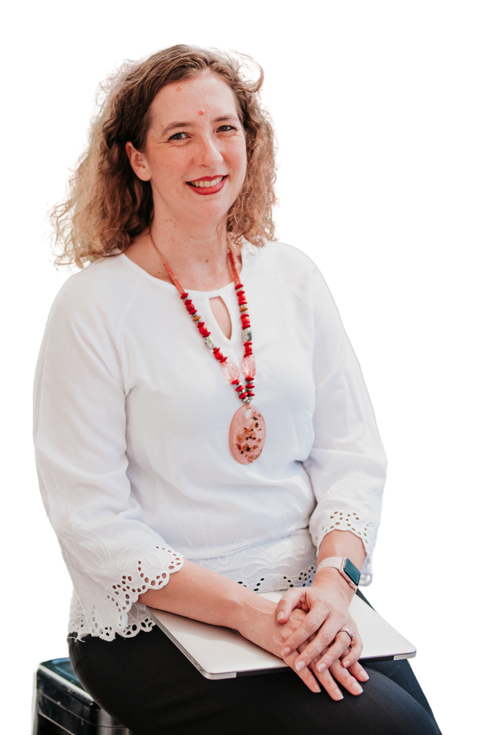 Bianca white top with laptop